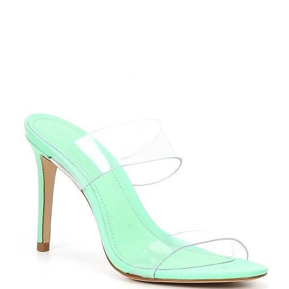 SCHUTZ Shoes - New Schutz Womens Deep Mint Leather Heeled Ariella Vinyl Sandal Size 11